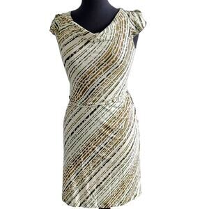 Vintage Rave Women Small Green Brown Floral Tie Waist Cowl Neck Dress Fairy Y2k